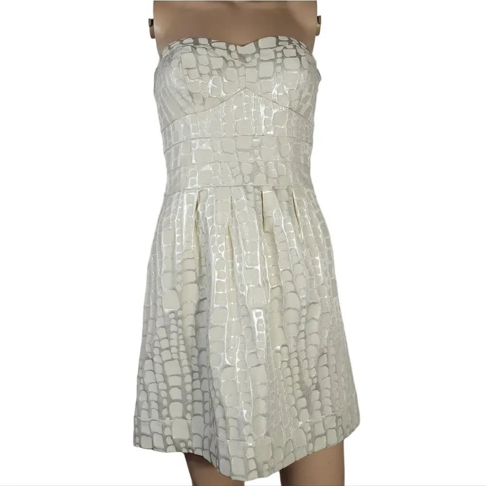 American Eagle silver champagne Shimmer strapless dress